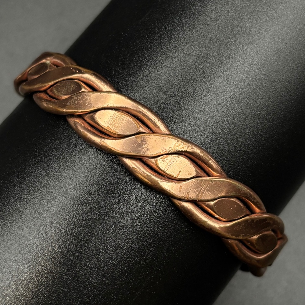 Vintage Braided Copper Cuff Bracelet Heavy Woven Large